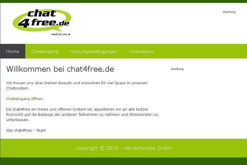 chat4free.de im Jahr 2016 mit Rocket.Chat